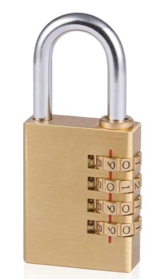 BRASS COMBINATION PADLOCK SQUA 4 DIAL